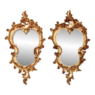 Pair of 19th Century Italian Rococo Style Carved Cream Painted and Giltwood Mirrors For Sale