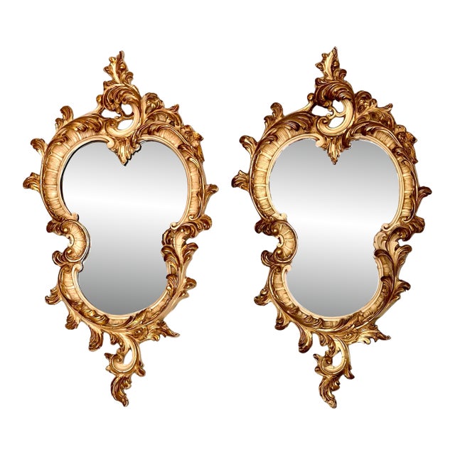 Pair of 19th Century Italian Rococo Style Carved Cream Painted and Giltwood Mirrors For Sale