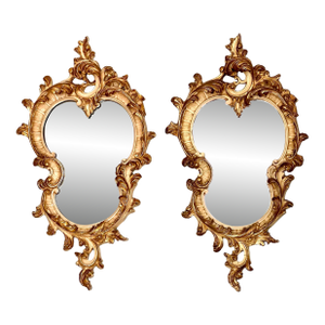 Pair of 19th Century Italian Rococo Style Carved Cream Painted and Giltwood Mirrors