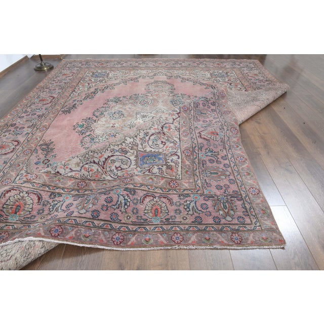 Textile 1970s Vintage Persian Handmade Wool Cotton Pink Oversized Area Rug For Sale - Image 7 of 11