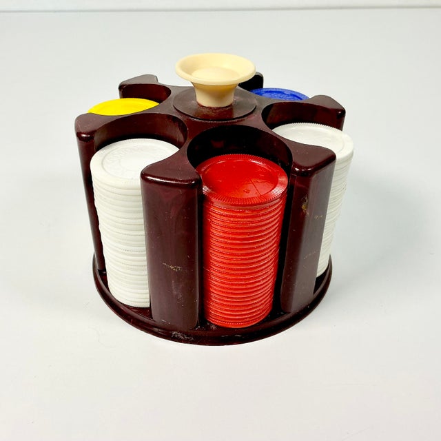White Mid-Century Boho Chic Americana Poker Chips and Plastic Storage Caddy For Sale - Image 8 of 8