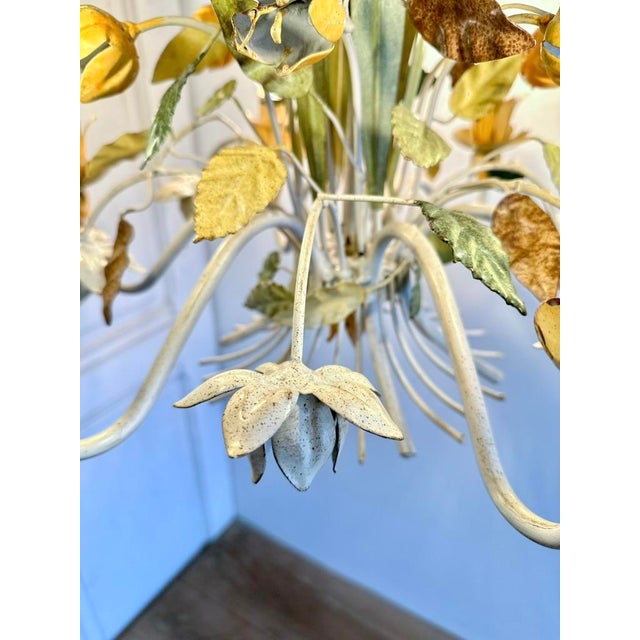 French Floral and Wheat Tole 6-Light Chandelier from Sofidis FlorArt, Late 20th Century For Sale - Image 13 of 18