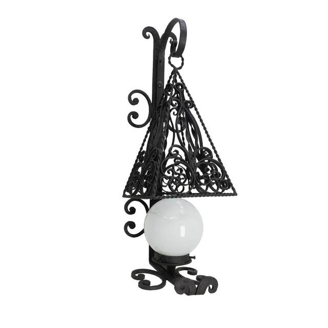 1960s French Sconces in Wrought Iron and Opalin Glass, 1960, Set of 2 For Sale - Image 5 of 18