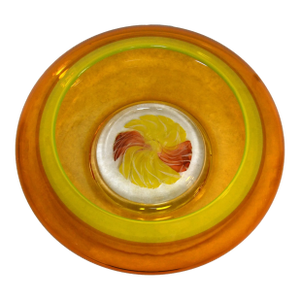 1999 DKL Studio David Leppla Art Glass Large Paperweight Bowl Orange Yellow White Flower