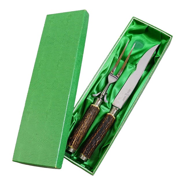 Vintage Stainless Steel and Horn Cutlery Serving Set, Wingen 1960s For Sale