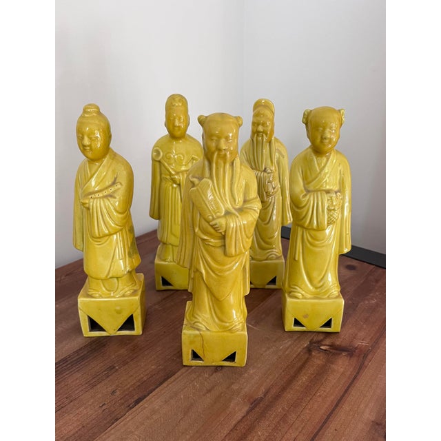 Mid 20th Century Taoist Immortals in Golden Yellow-Set of Five Figures For Sale - Image 4 of 12