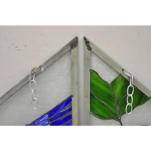 Vintage Leaded Stained Glass Red and Blue Parrot Bird Window Suncatcher - A Pair For Sale - Image 9 of 11