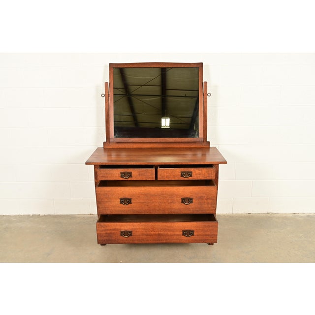 Early 20th Century Gustav Stickley Antique Mission Oak Arts & Crafts Dresser With Mirror, Circa 1910 For Sale - Image 5 of 16
