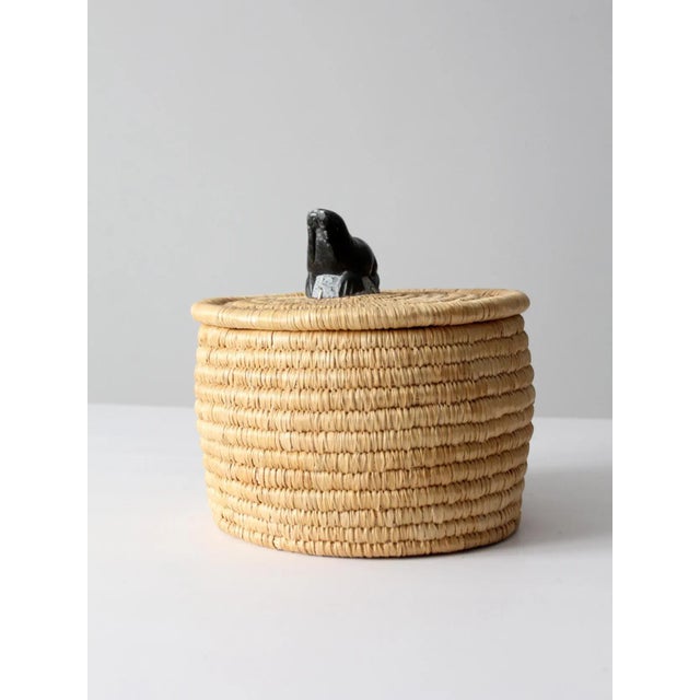 Vintage Basket With Lid and Carved Stone Handle For Sale - Image 4 of 13