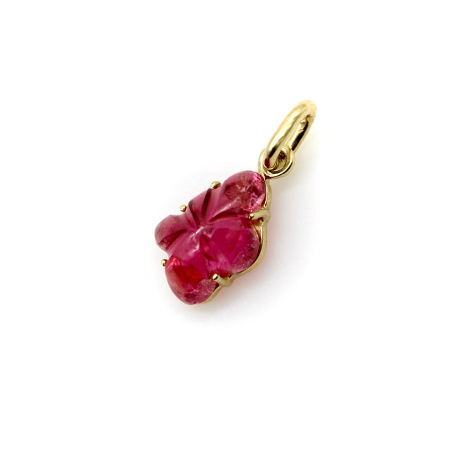 Modern 1990s 14k Gold Hand-Carved Pink Tourmaline Flower Charm For Sale - Image 3 of 9