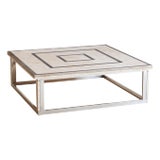 Chrome + Travertine Square Coffee Table, France 1970s For Sale