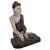 Decorative Buddha figure carved in wood with light tones and blue accents. Originating from Thailand and dating to the...
