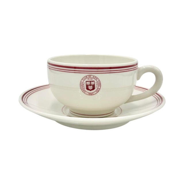 White Vintage Harvard Club of New York City Cup & Saucer For Sale - Image 8 of 13