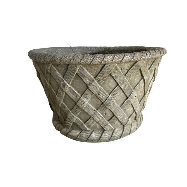 Early- mid 20th Century Basketweave Cast Stone Planter. Great detail and patina