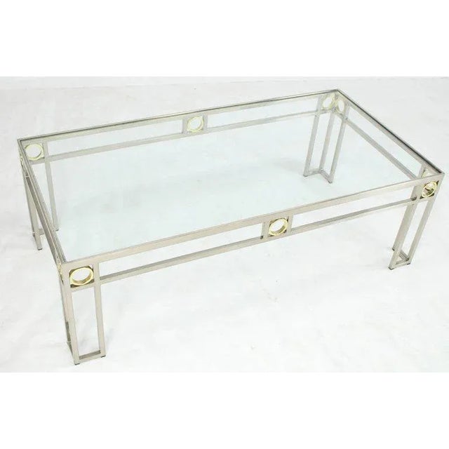 Brass & Chrome Glass Top Rectangular Coffee Table For Sale - Image 6 of 9
