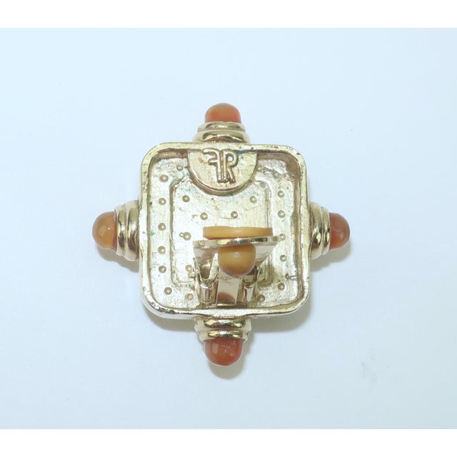 Francesca Romana Gold Plated Clip-on Earrings With Emerald Green Glass For Sale - Image 10 of 11