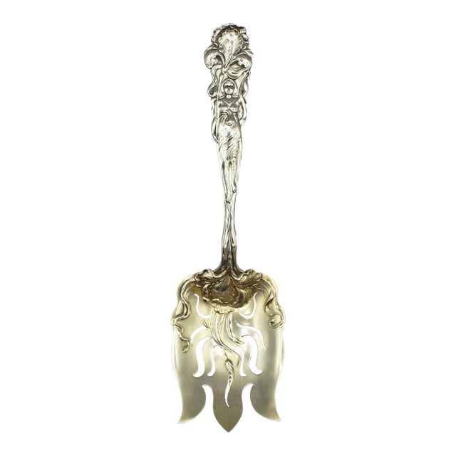 1902 "Raphael" Sterling Silver & Gold Wash Serving Fork by Alvin For Sale