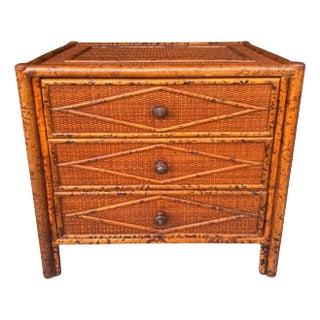 British Colonial Style Tortoiseshell Bamboo & Rattan Diminutive Chest For Sale