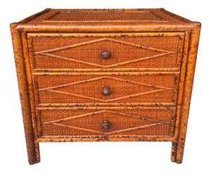 British Colonial Style Tortoiseshell Bamboo & Rattan Diminutive Chest