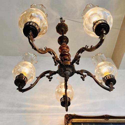Metal Vintage Farmhouse Chandelier with 5 Arms For Sale - Image 7 of 10