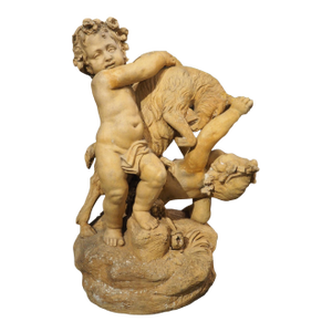 A Maison Gossin Frères Terracotta Sculpture Depicting Bacchanal Putti With Goat, Circa 1880