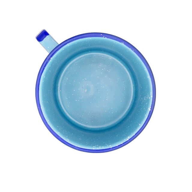 Mid 20th Century Enamel Mug Bowl - Oversized - Turquoise and Blue For Sale - Image 4 of 4