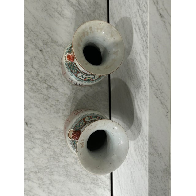 1990s Chinese Mid-Qing Dynasty Famille Rose Vase Pair For Sale - Image 5 of 6