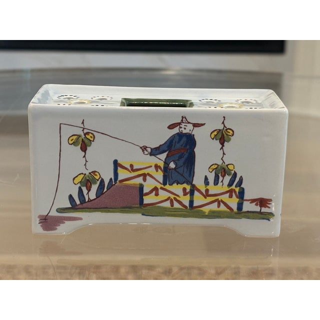 Mid 20th Century Vintage Williamsburg Restoration Dutch Delft Chinoiserie Flower Brick, Holland For Sale - Image 5 of 9