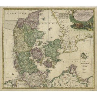 Antique Map of Denmark with Schleswig-Holstein and the South of Sweden, 1750 For Sale