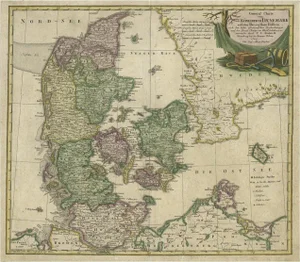 Antique Map of Denmark with Schleswig-Holstein and the South of Sweden, 1750