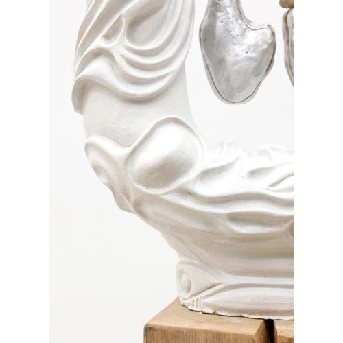 One of the Kind White Stoneware and Natural Wood Sculpture by Eglė Šimkus For Sale - Image 9 of 12