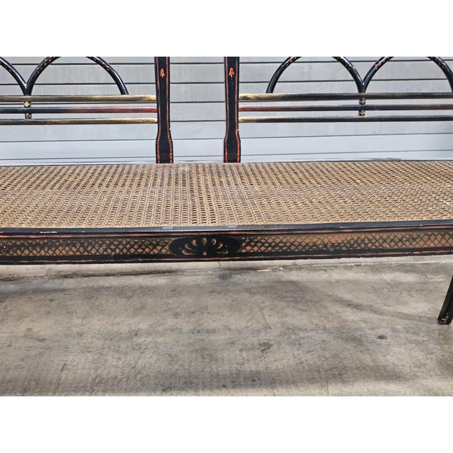 Black Late 20th Century Baker Historic Charleston Bench Settee Black Finish Gold Accents For Sale - Image 8 of 15