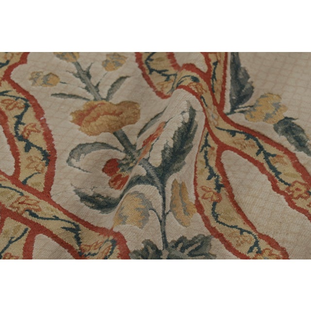 Cream Rug & Kilim’s Tudor Style Rug in Beige-Cream With Geometric and Floral Patterns For Sale - Image 8 of 9