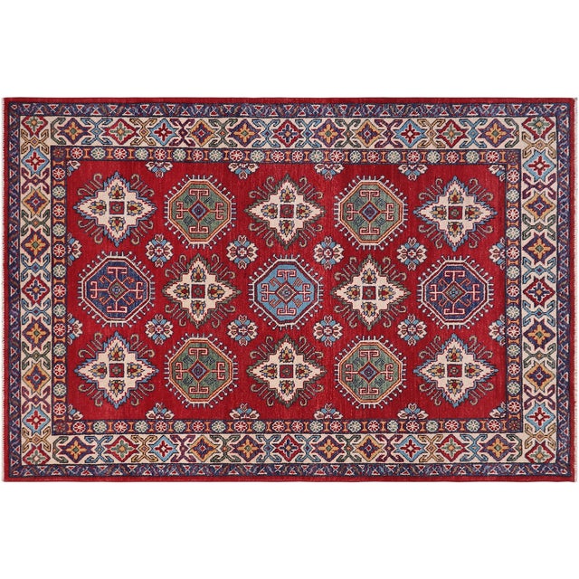 Southwestern Kazak Rustic Red/Beige Wool Rug - 4'1''x6'0'' For Sale - Image 9 of 10
