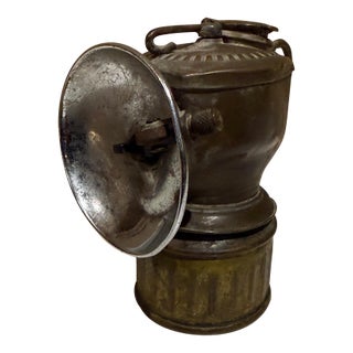 Vintage Carbide Miners Streamlined Brass Helmet Lamp For Sale