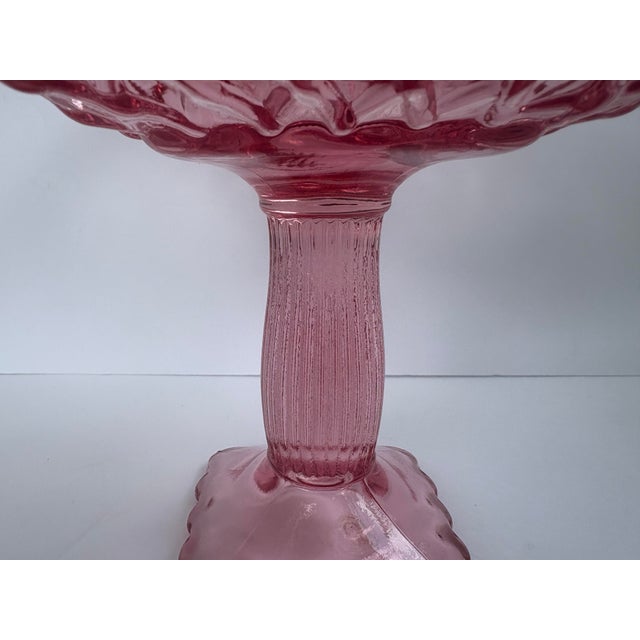 Glass Vintage l.e. Smith Pink “Rose & Trellis” Glass Pedestal Candy Dish / Compote For Sale - Image 7 of 11