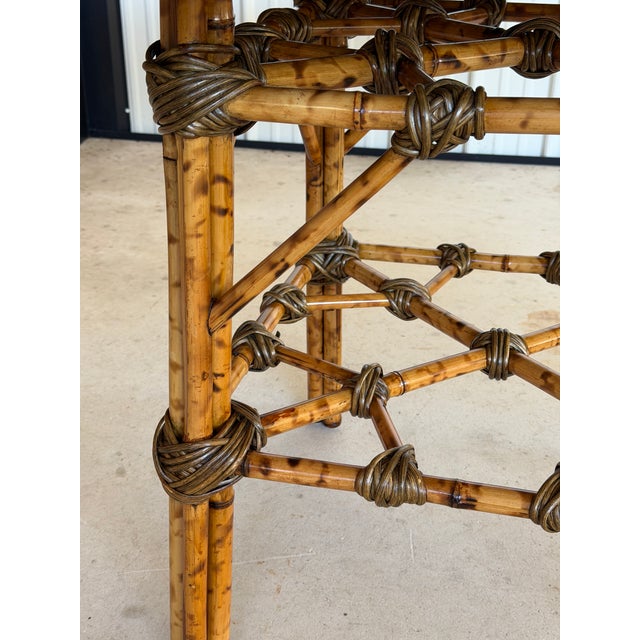 Vintage Coastal Tortoise Bamboo Octagonal Dining Table With Decoupage Floral Top For Sale - Image 11 of 12