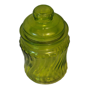Vintage Green Glass Apothecary Jar With Optic Swirl