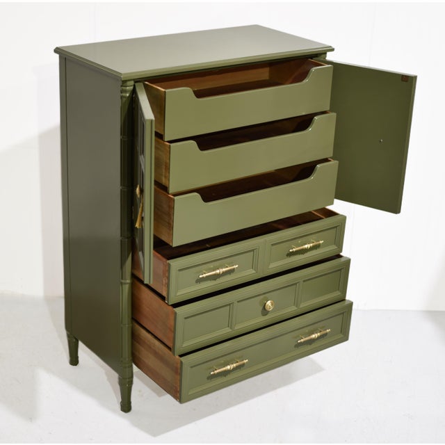 Green Mid Century Transitional 9 Drawer Highboy by Henredon in Green - Newly Painted For Sale - Image 8 of 15