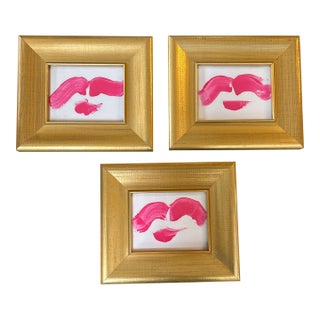 3 Contemporary Original “Flying Red Lips” Abstract Paintings - Set of Three For Sale