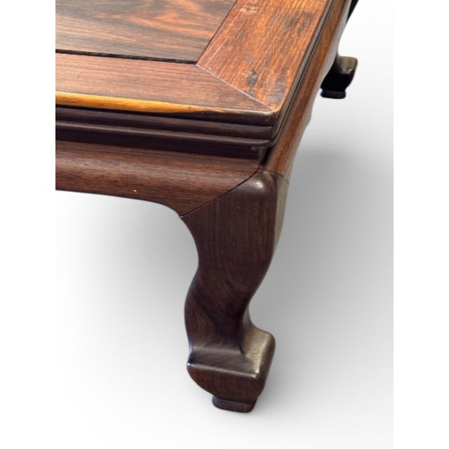 Antique Chinese Rosewood Low Coffee Table With Carved Apron and Cabriole Legs For Sale - Image 4 of 5