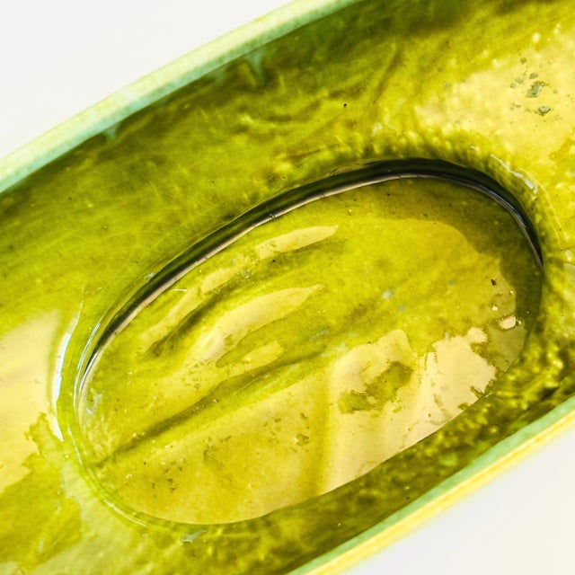 MCM Green Drip Glaze Pottery Bowl For Sale - Image 9 of 10