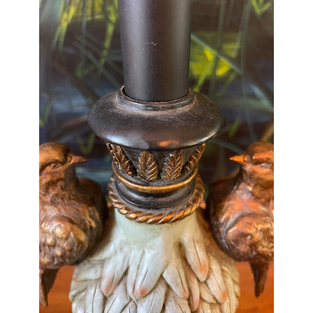 Vintage Neoclassical Sculptural Table Lamp With Birds and Feathered Detail For Sale - Image 9 of 12