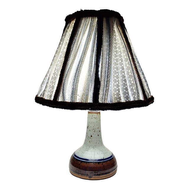 Vintage Danish Table Lamp with Ceramic Base and Fabric Shade, 1970s For Sale