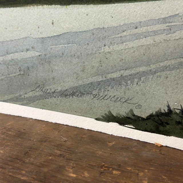 Linda Luke Pincock (American, 20th C) Farmhouse Landscape Watercolor Painting Unframed. Ships loosely rolled in a square...