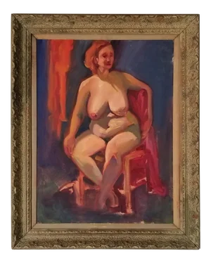 Vintage Still Life Nude Female Abstract Painting, Framed