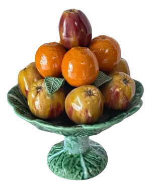 Mid-Century Ceramic Fruit Basket Hand-Painted Green & White Bowl, 1960s