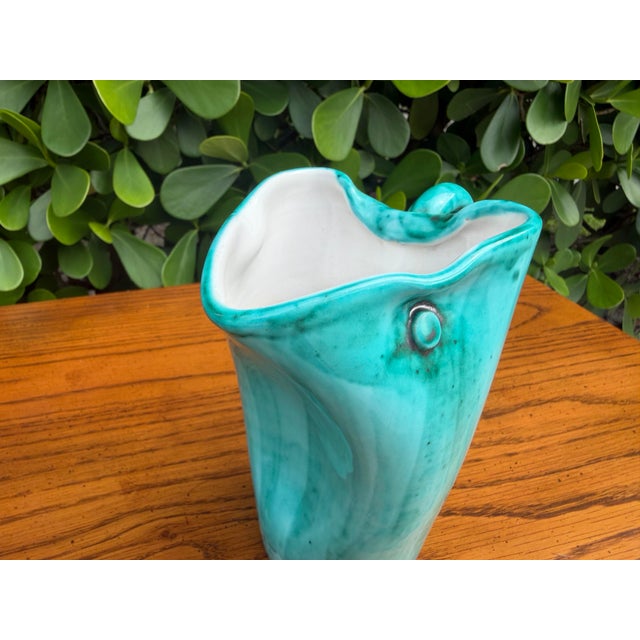 Turquoise Mid Century Italian Turquoise Art Pottery Vessel | 6.5” For Sale - Image 8 of 9