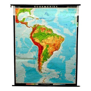 Vintage South America American Continent Pull Down Map For Sale