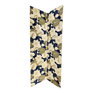 1970s Two-Panel Screen Covered in Vintage Wallpaper - Reversible to a Mylar Side For Sale